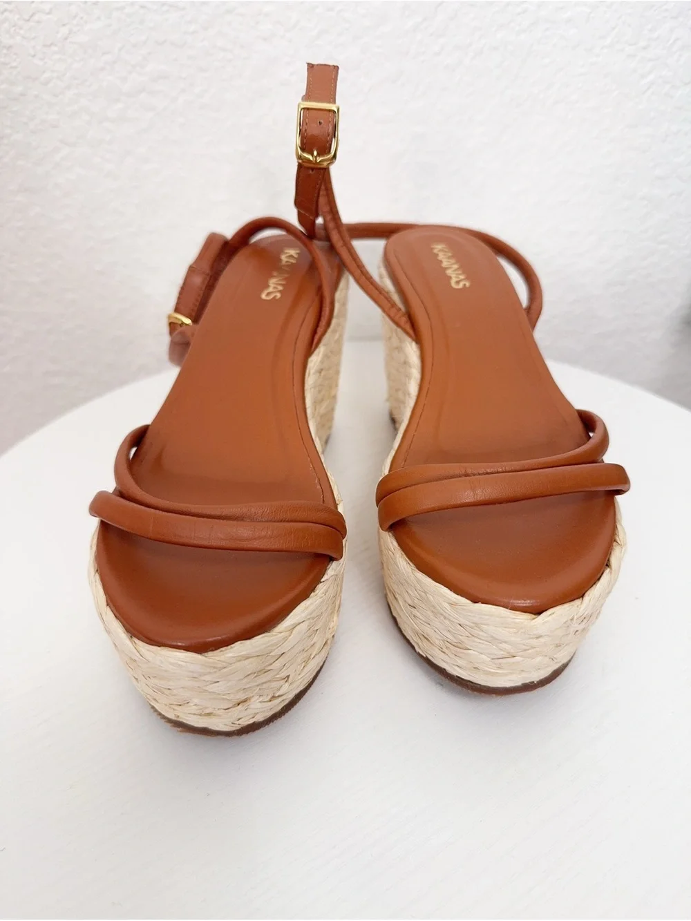 Kaanas Burica Naked Raffia Wedge Brandy Summer Platform Size 6
